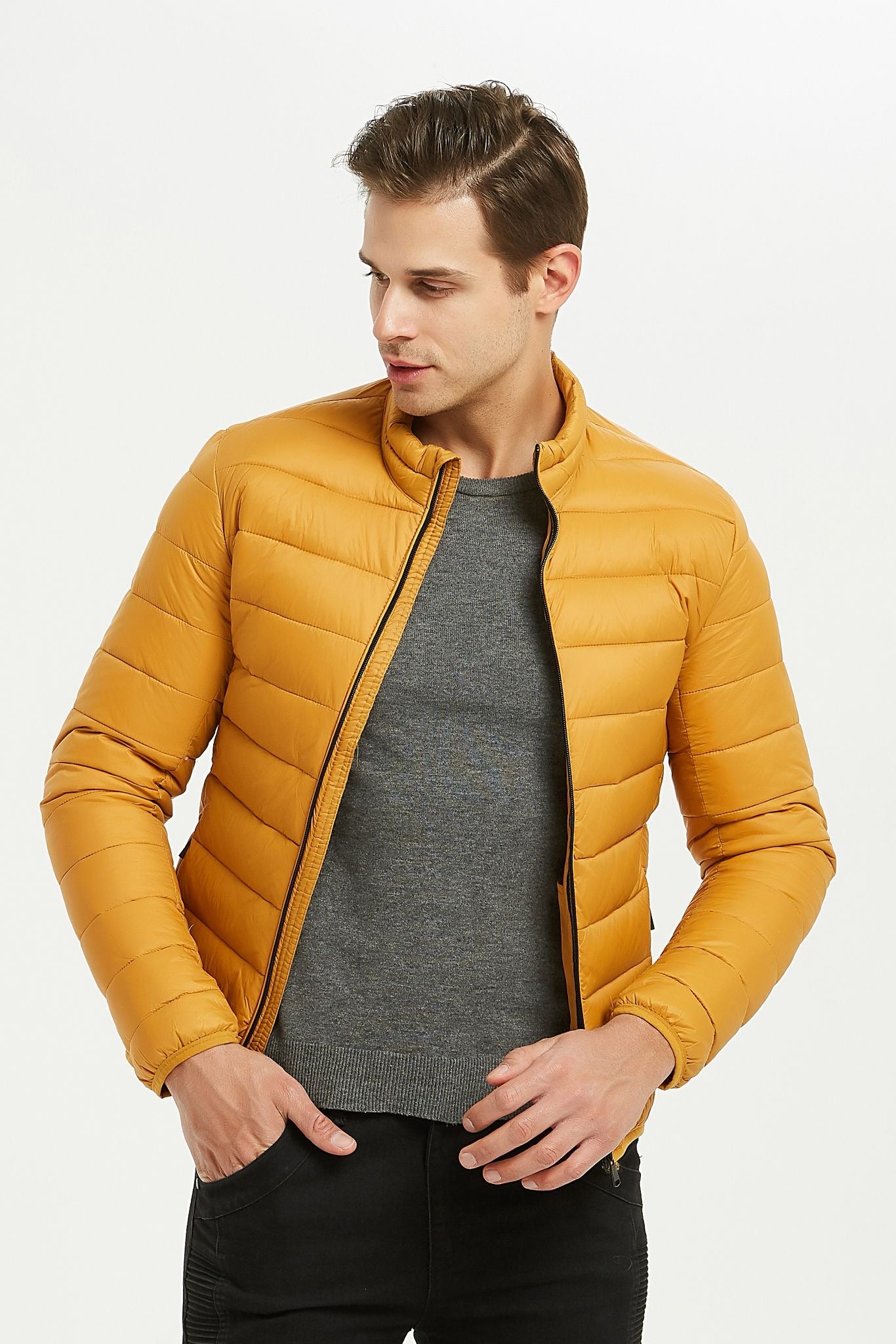 Heren Lichtgewicht Gewatteerde Jas okergeel