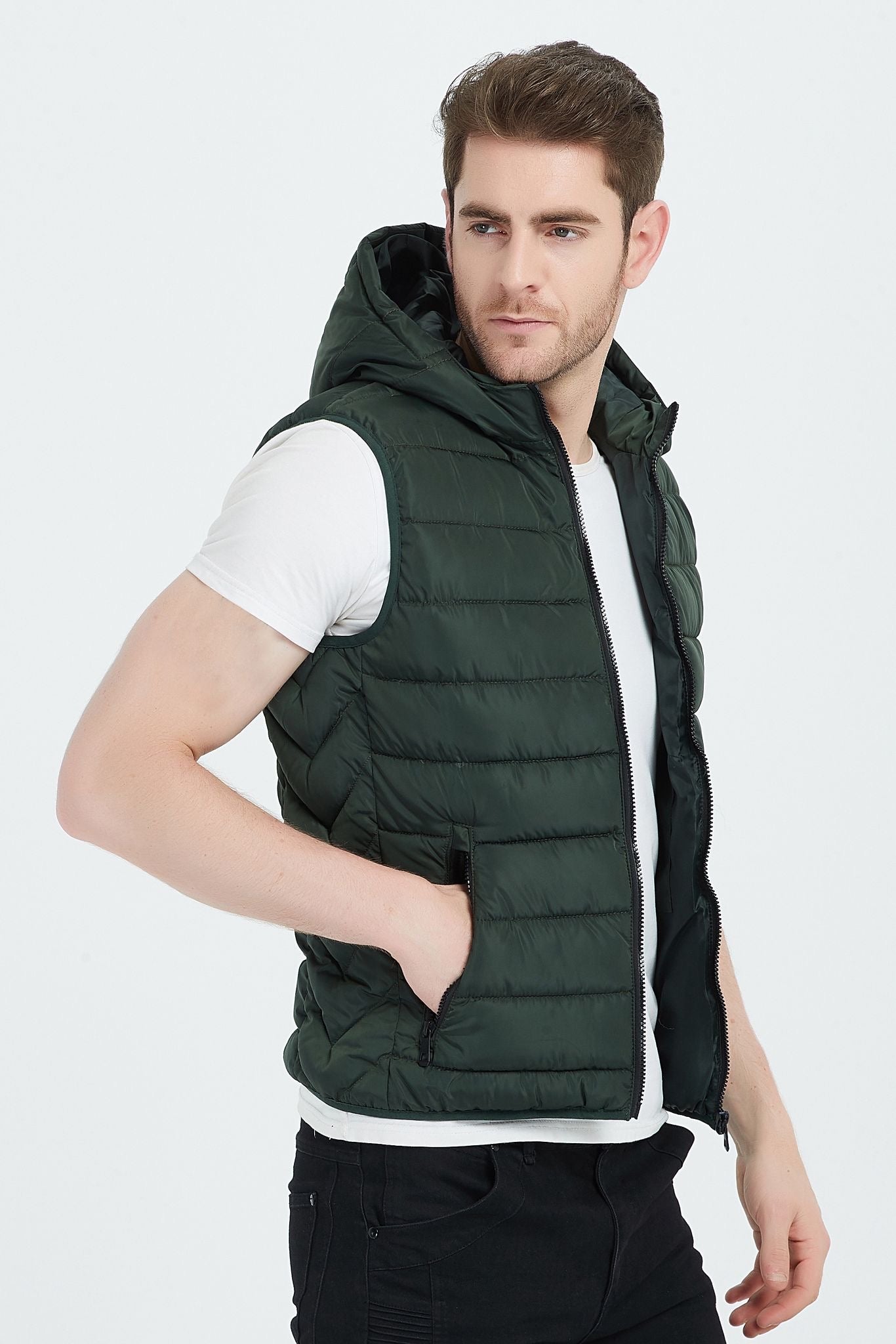 Bodywarmer met capuchon donkergroen (R)