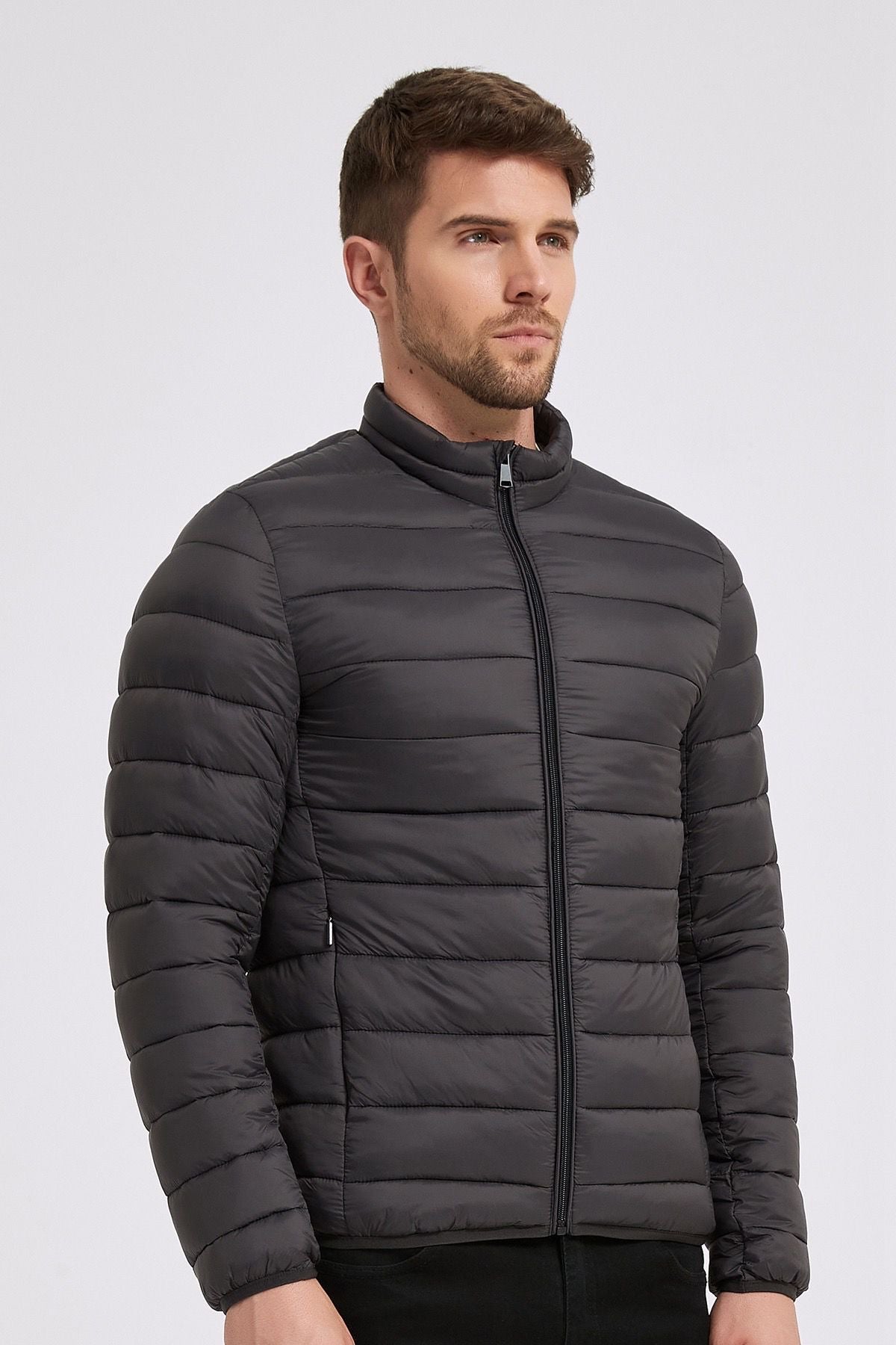 Heren Lichtgewicht Gewatteerde Jas donkergrijs