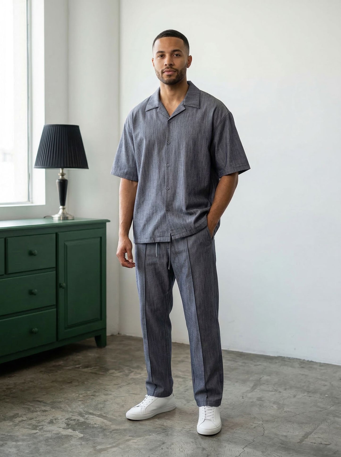 Tweedelige heren set met lange broek blauw