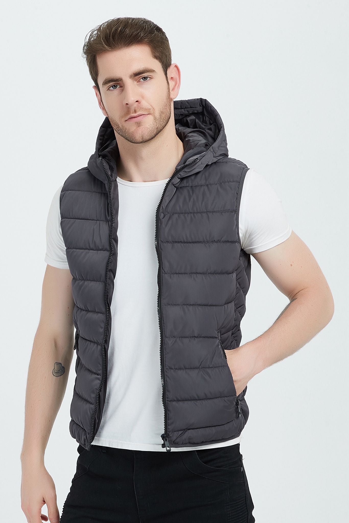 Bodywarmer met capuchon donkergrijs (R)