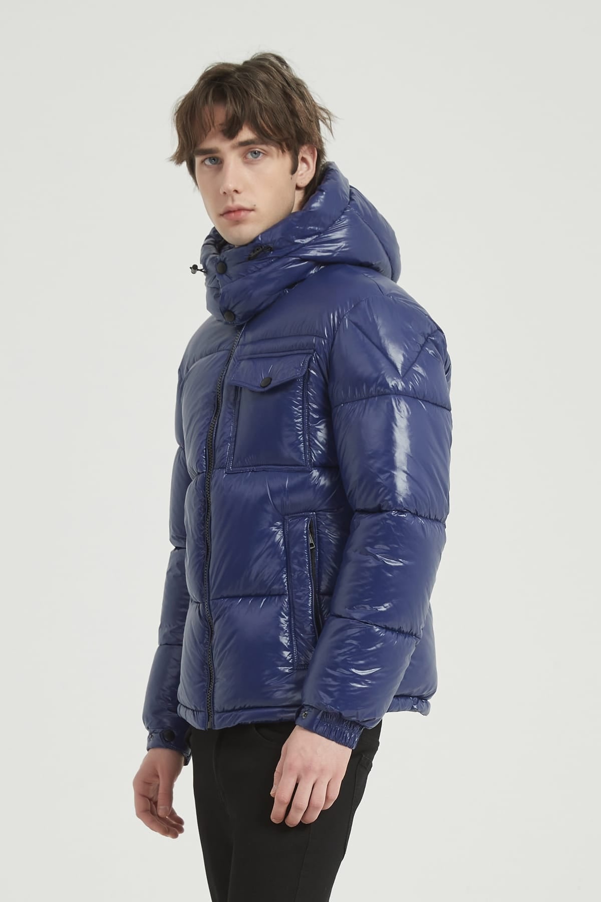 Heren Glanzende Pufferjas met Capuchon