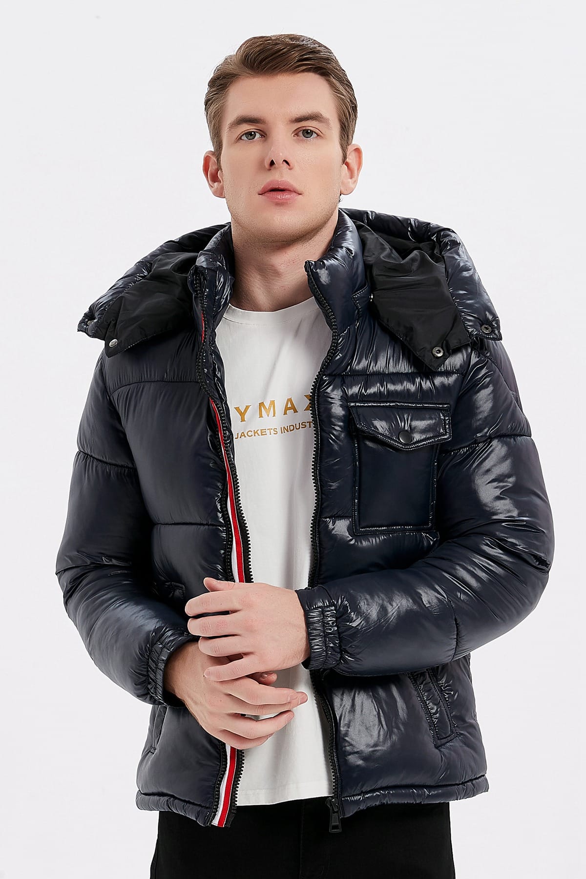 Pufferjas met Capuchon donkerblauw