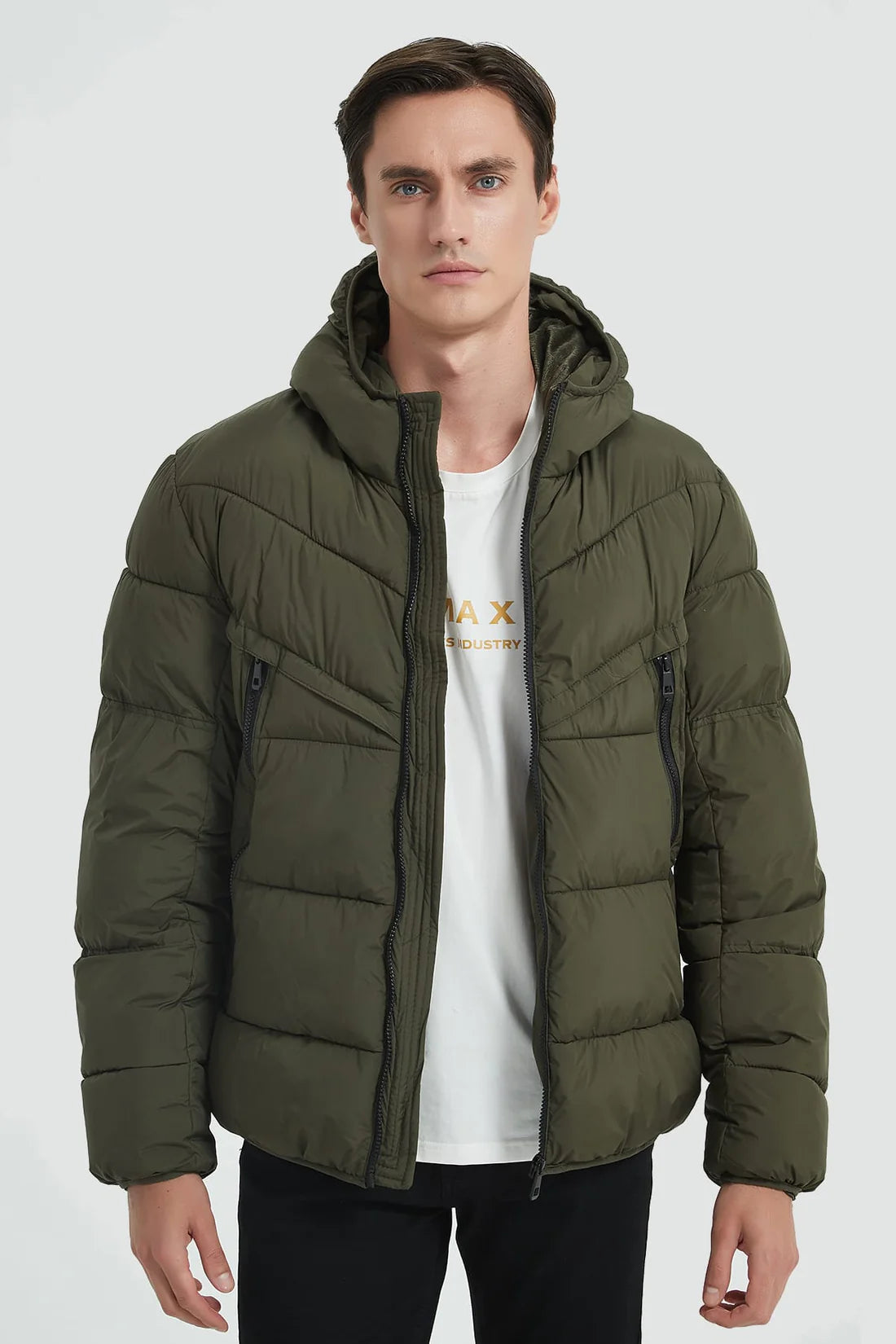 Heren Gewatteerde Pufferjas met Capuchon donkergroen