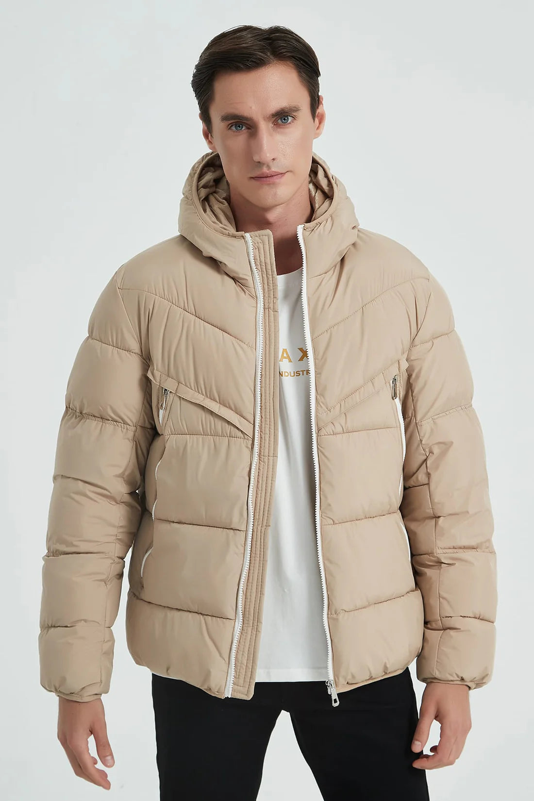 Heren Gewatteerde Pufferjas met Capuchon beige