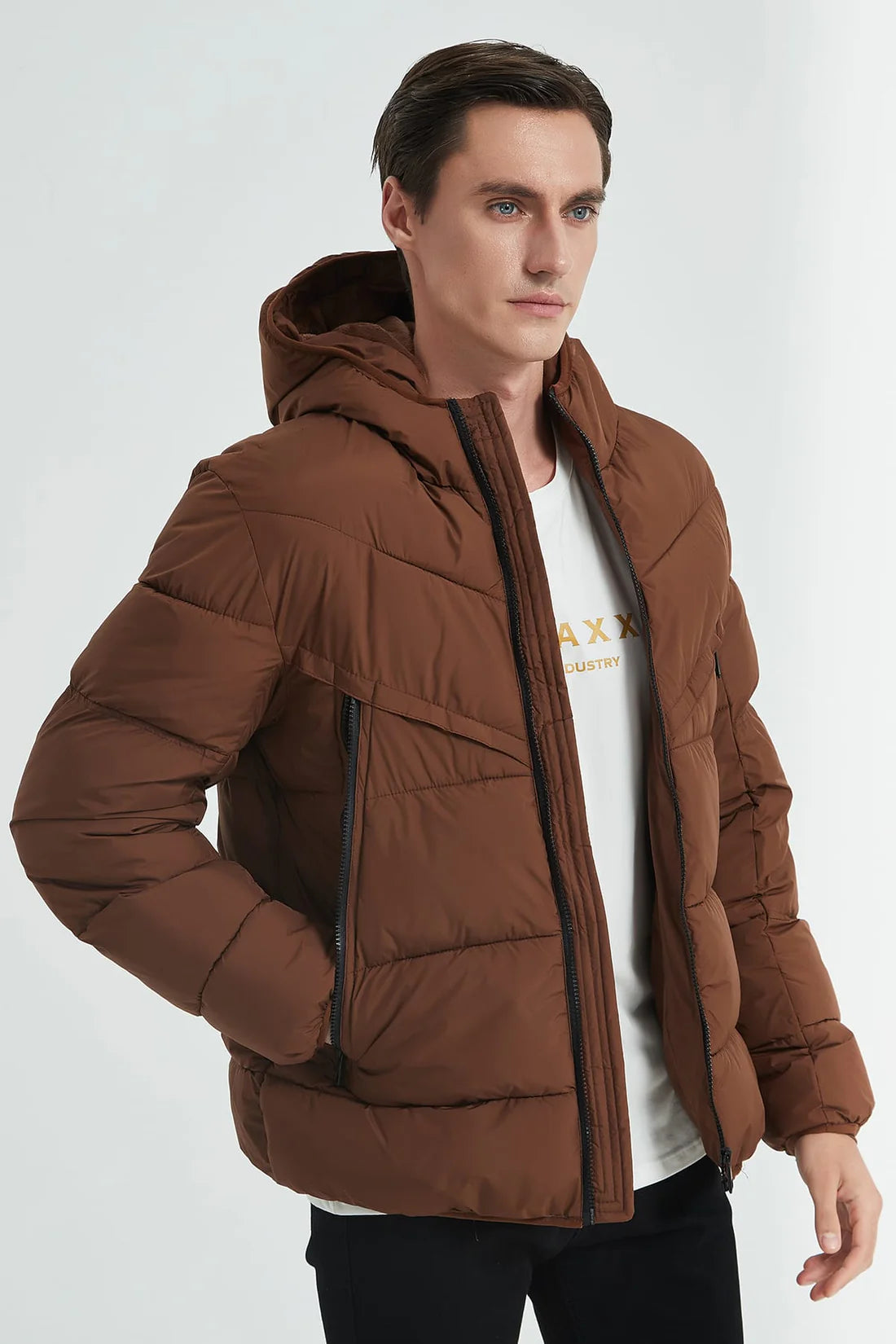 Heren Gewatteerde Pufferjas met Capuchon bruin