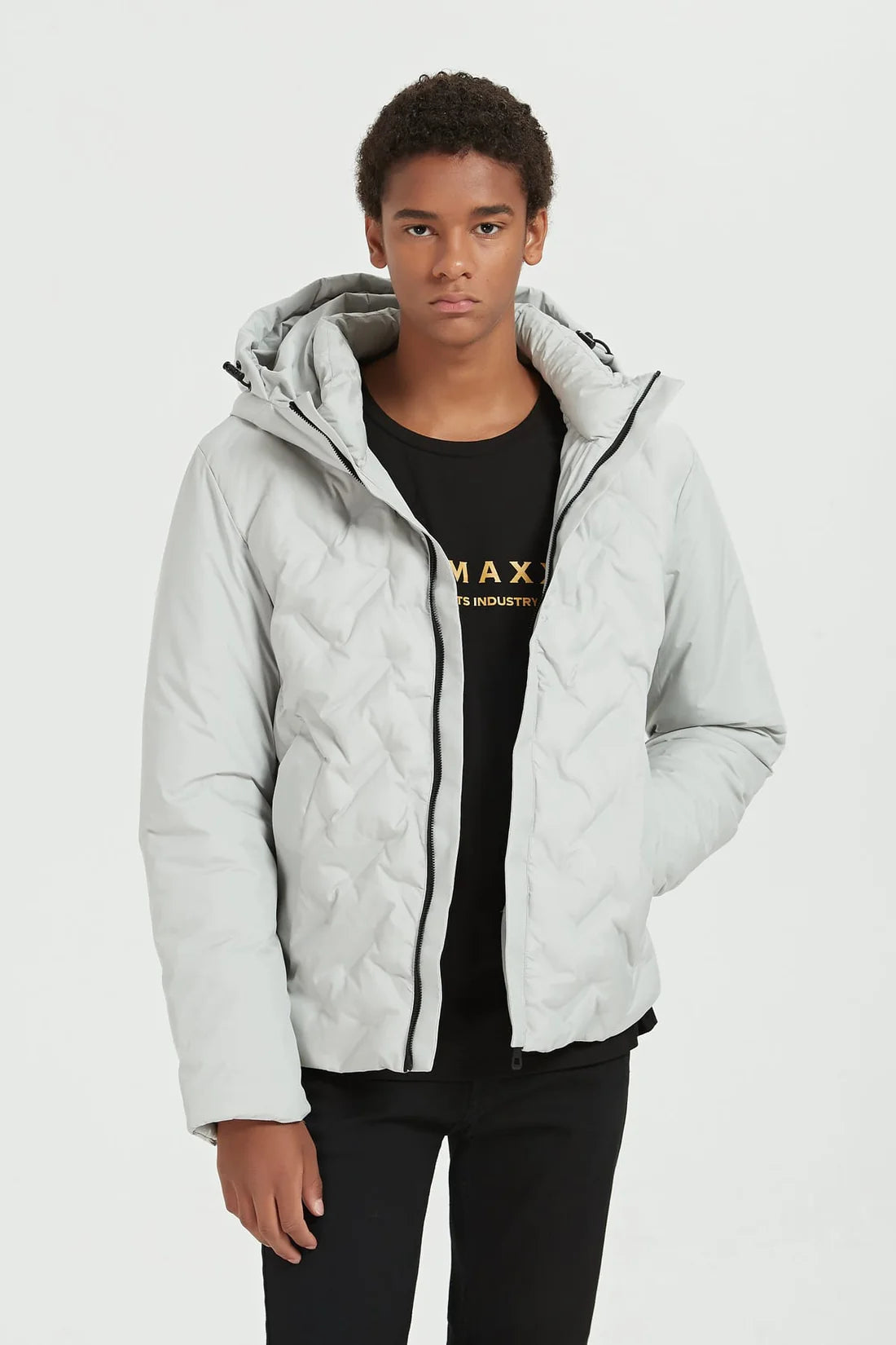 Heren Gewatteerde Pufferjas met Capuchon lichtgrijs