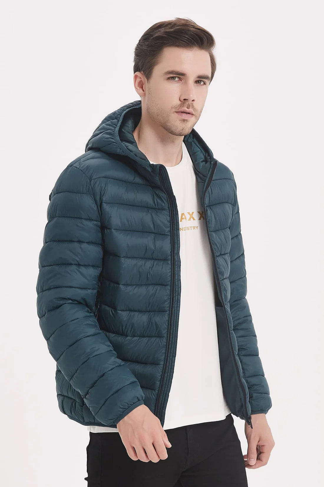 Heren Lichtgewicht Pufferjas met Capuchon donkerblauw