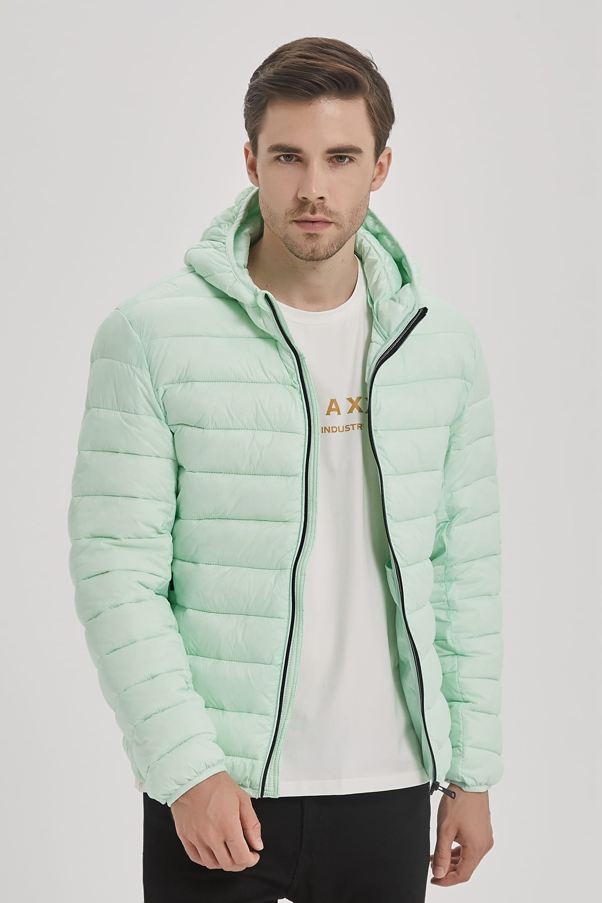 Heren Lichtgewicht Pufferjas met Capuchon lichtgroen