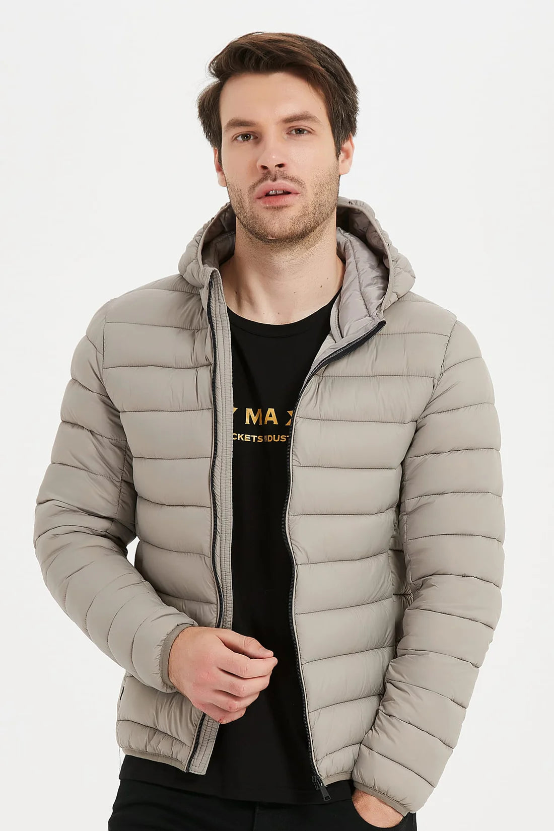 Heren Lichtgewicht Pufferjas met Capuchon beige