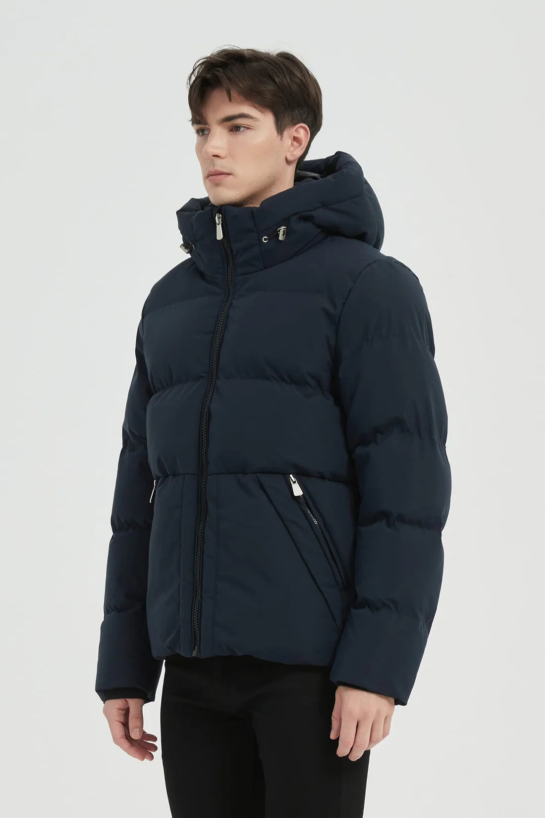 Heren Klassieke Pufferjas met Capuchon donkerblauw