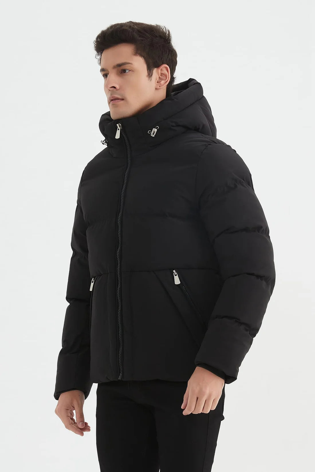 Heren Klassieke Pufferjas met Capuchon zwart