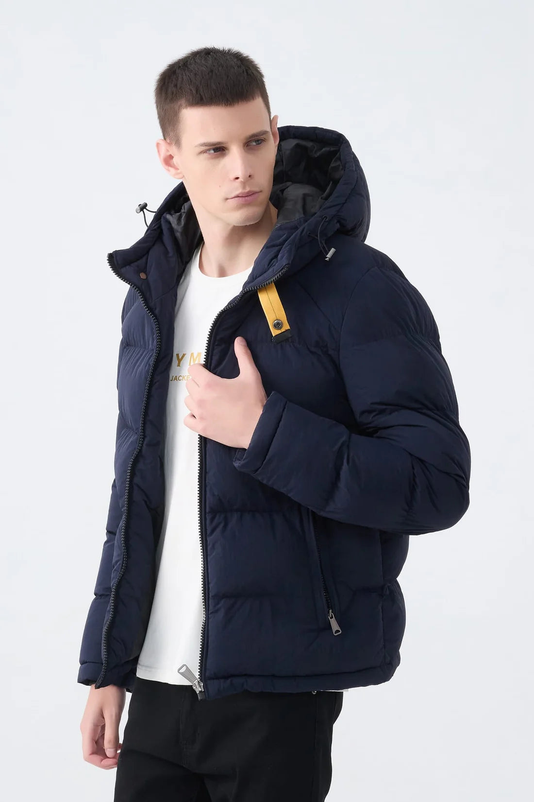 Heren Pufferjas met Hoge Kraag en Capuchon donkerblauw