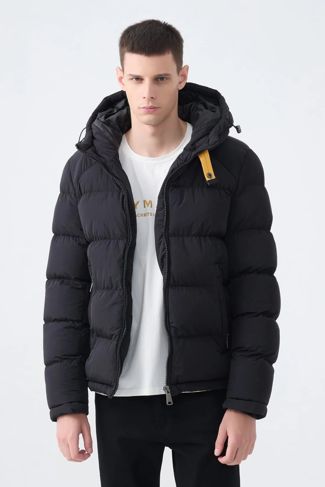 Heren Pufferjas met Hoge Kraag en Capuchon zwart