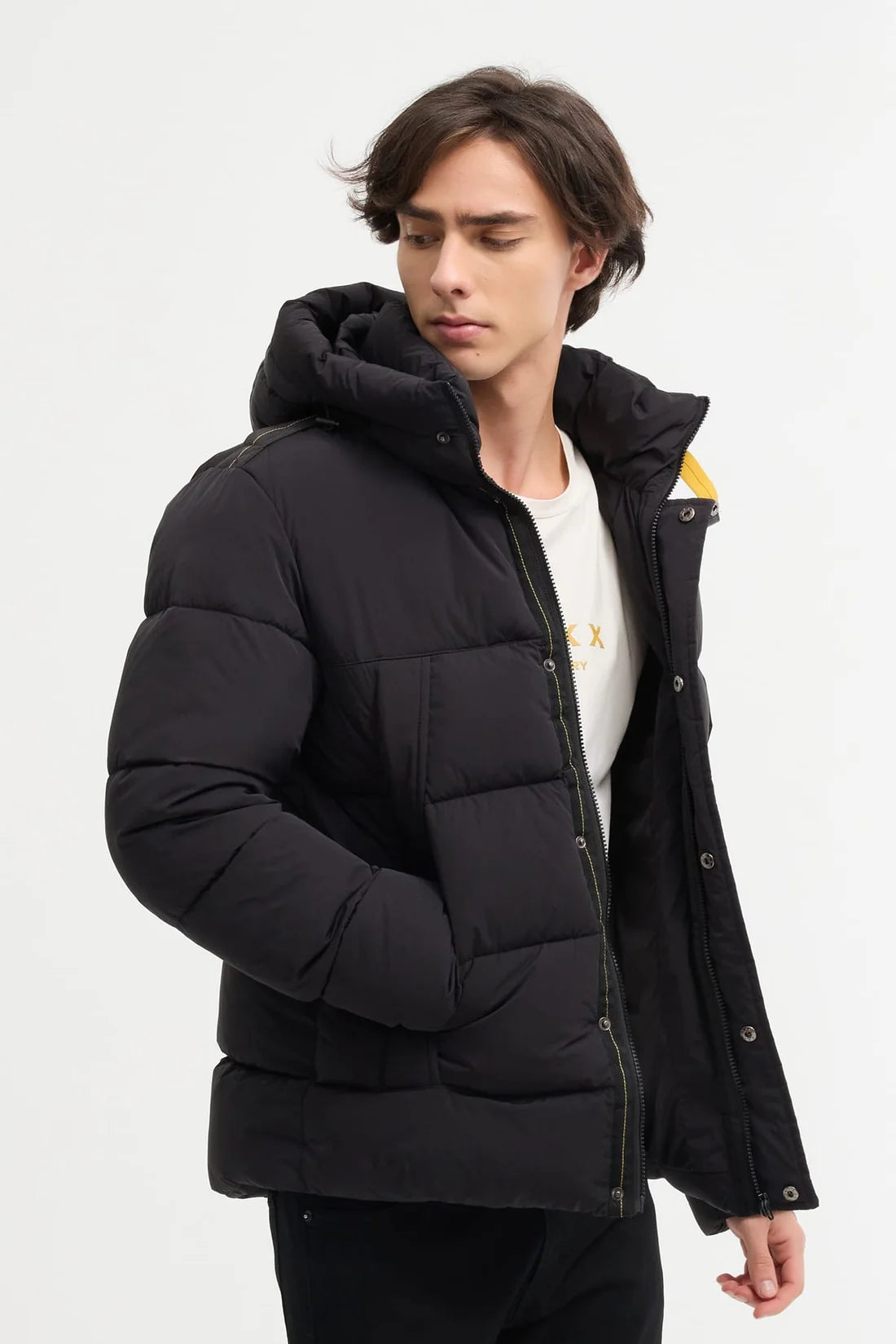 Heren Gewatteerde Pufferjas met Capuchon zwart