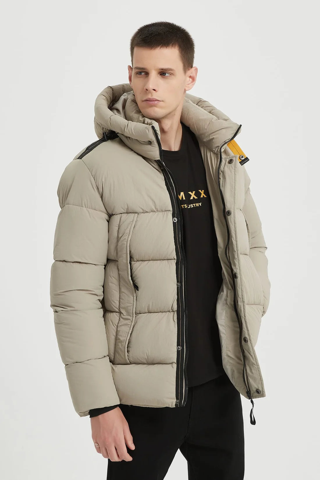 Heren Gewatteerde Pufferjas met Capuchon beige