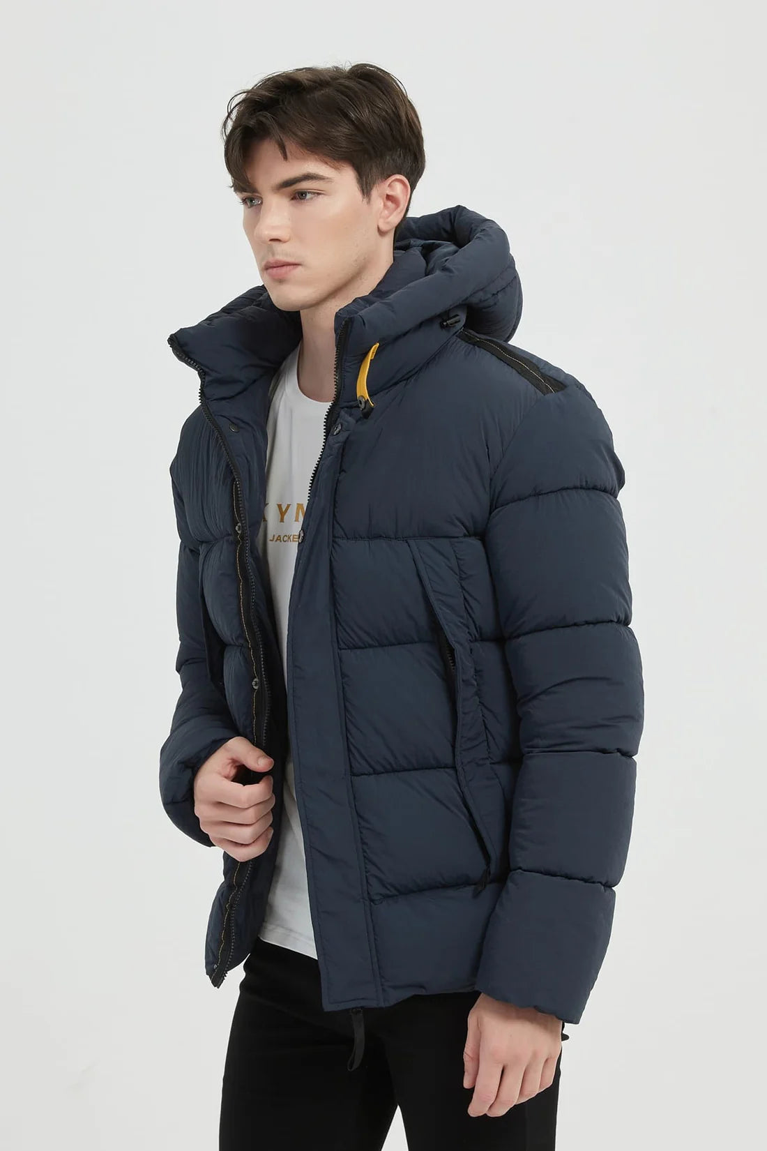 Heren Gewatteerde Pufferjas met Capuchon donkerblauw