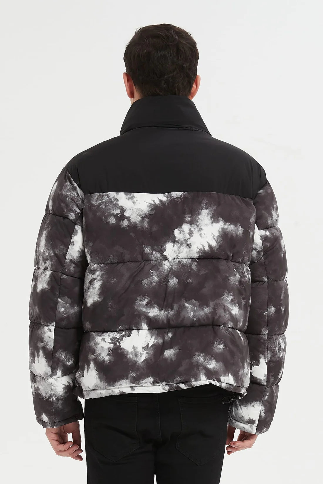 Heren Pufferjas met Print zwart/wit