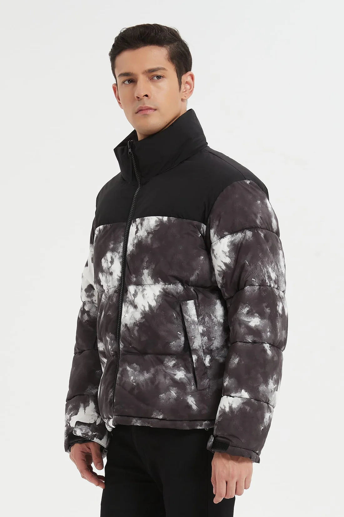 Heren Pufferjas met Print zwart/wit