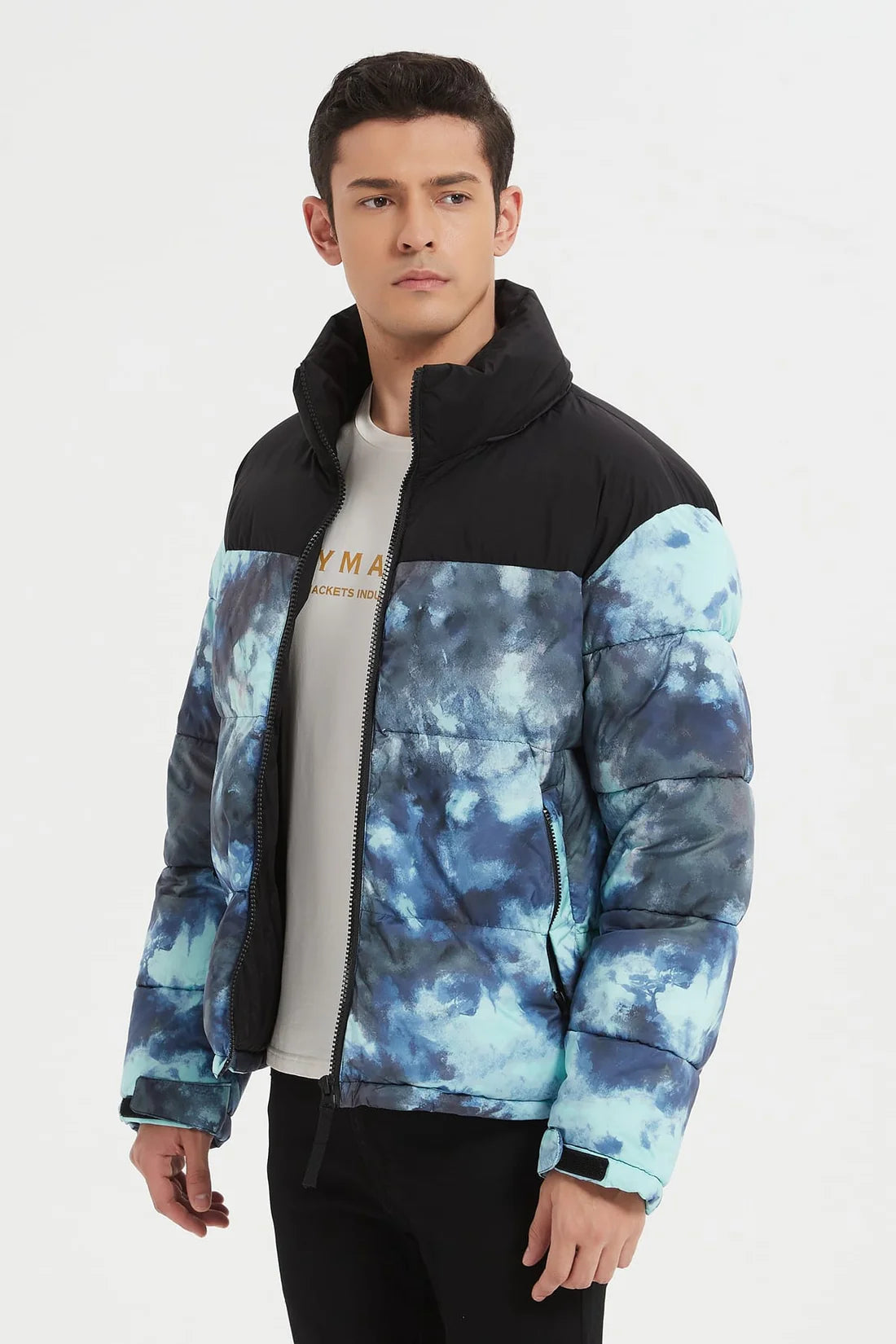 Heren Pufferjas met Print skyblue