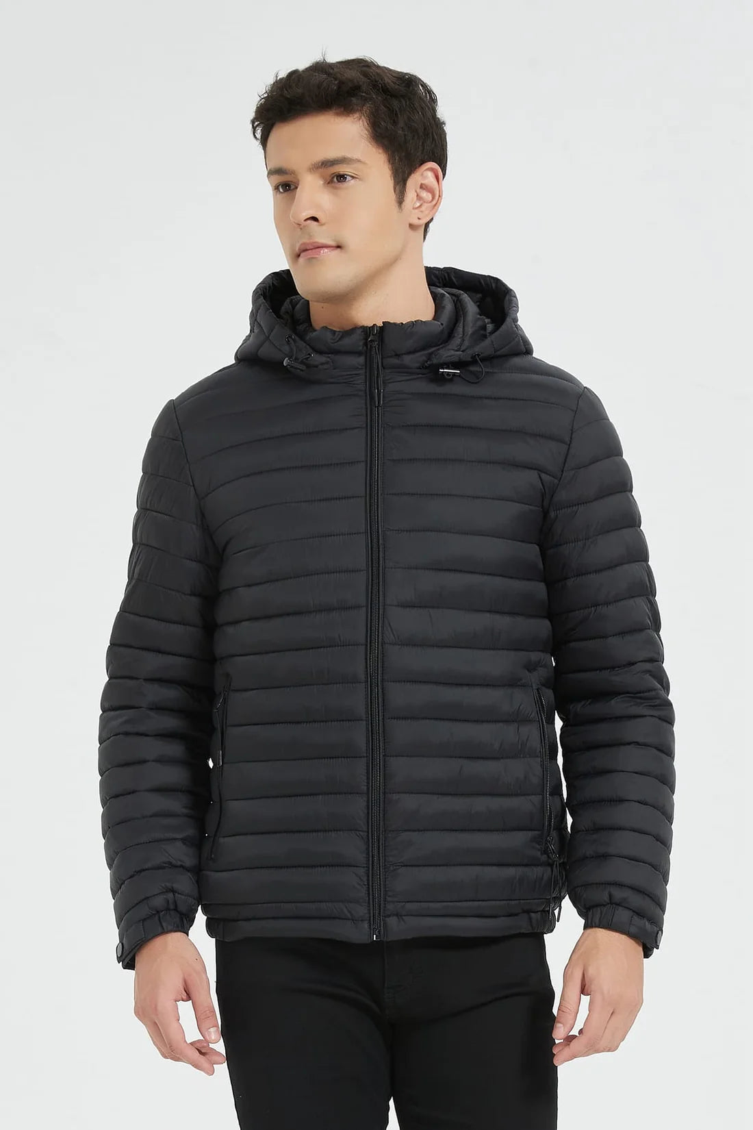 Heren Lichtgewicht Pufferjas met Capuchon zwart