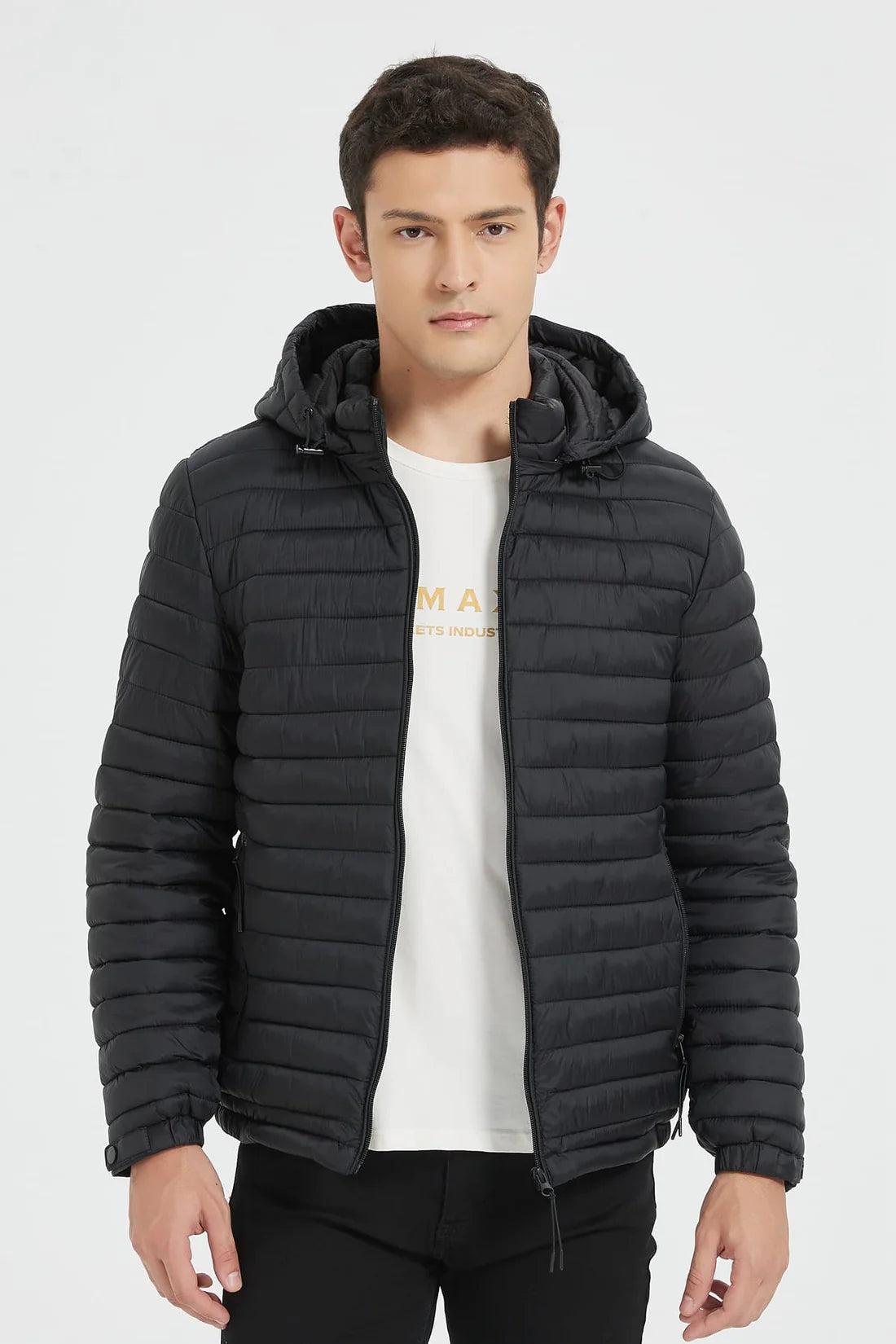 Heren Lichtgewicht Pufferjas met Capuchon zwart