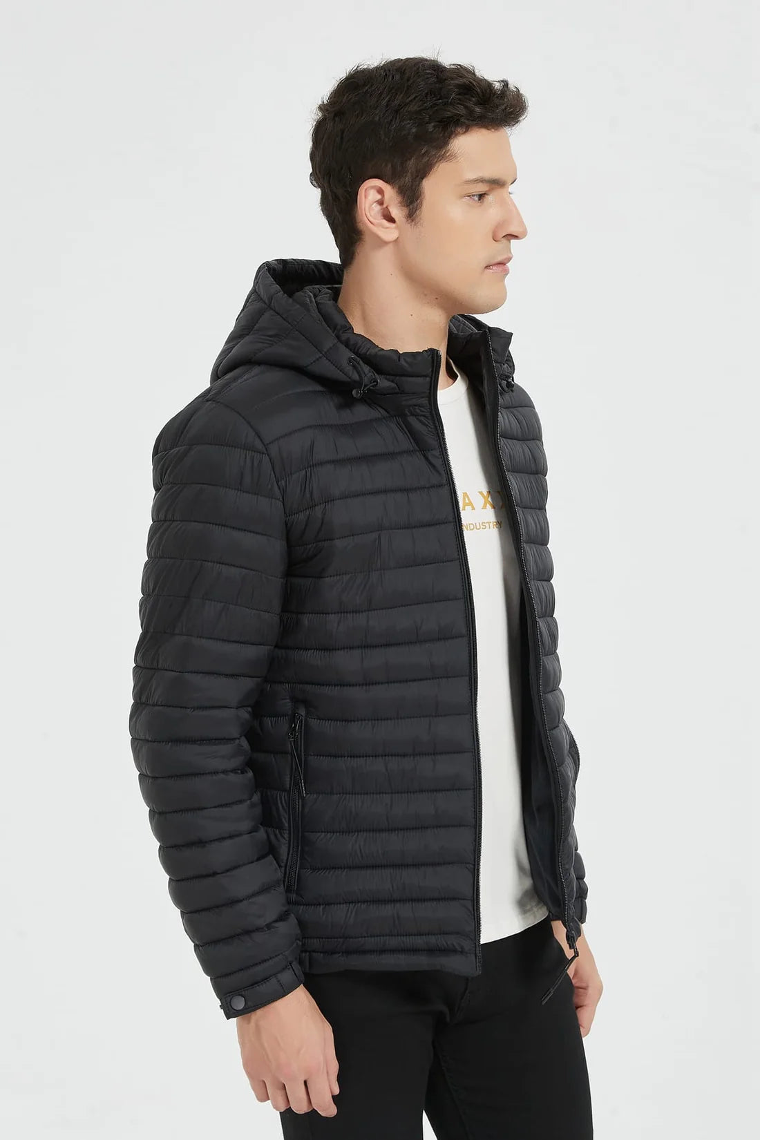 Heren Lichtgewicht Pufferjas met Capuchon zwart