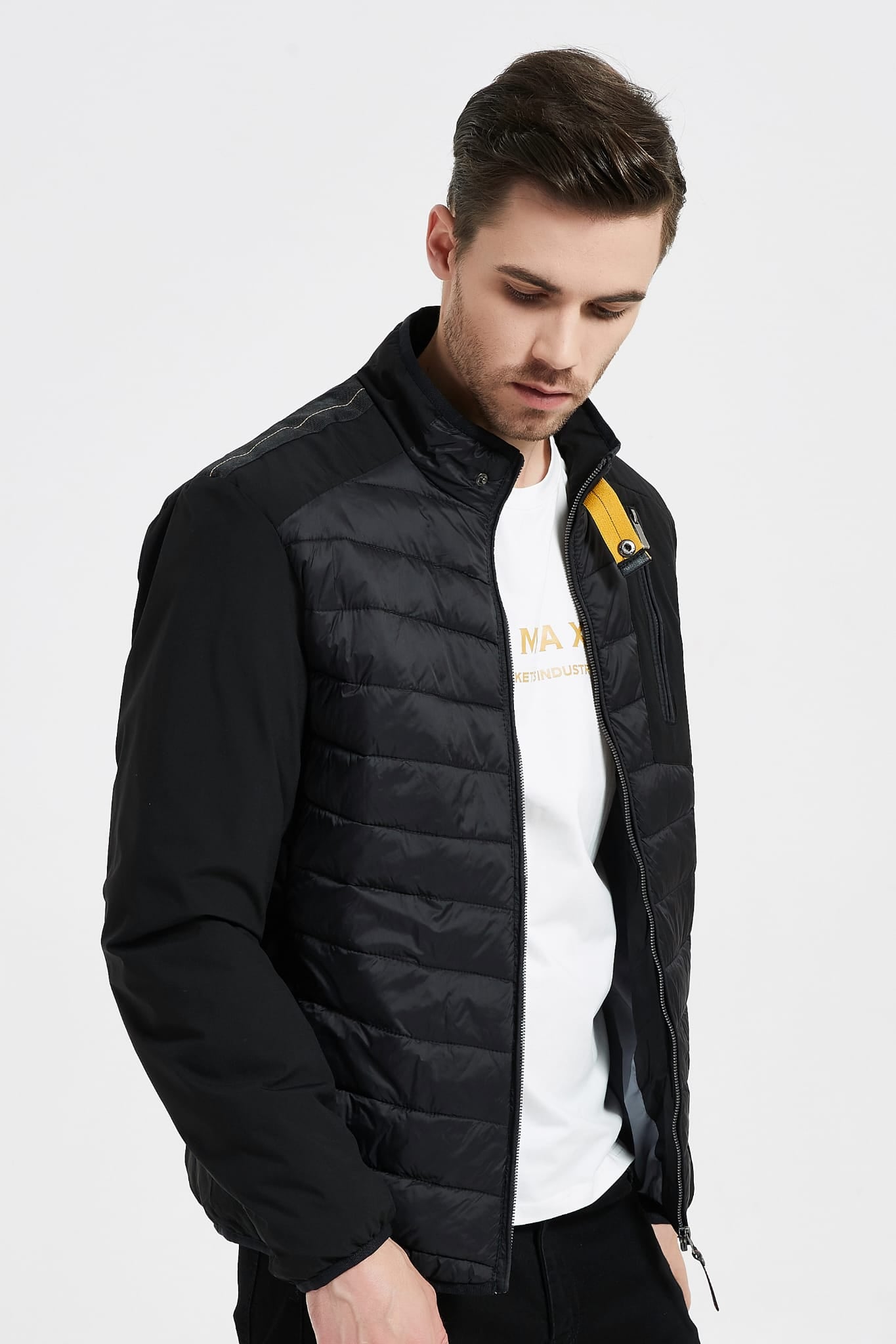 Heren Lichtgewicht Gewatteerde Jas met Borstzak zwart
