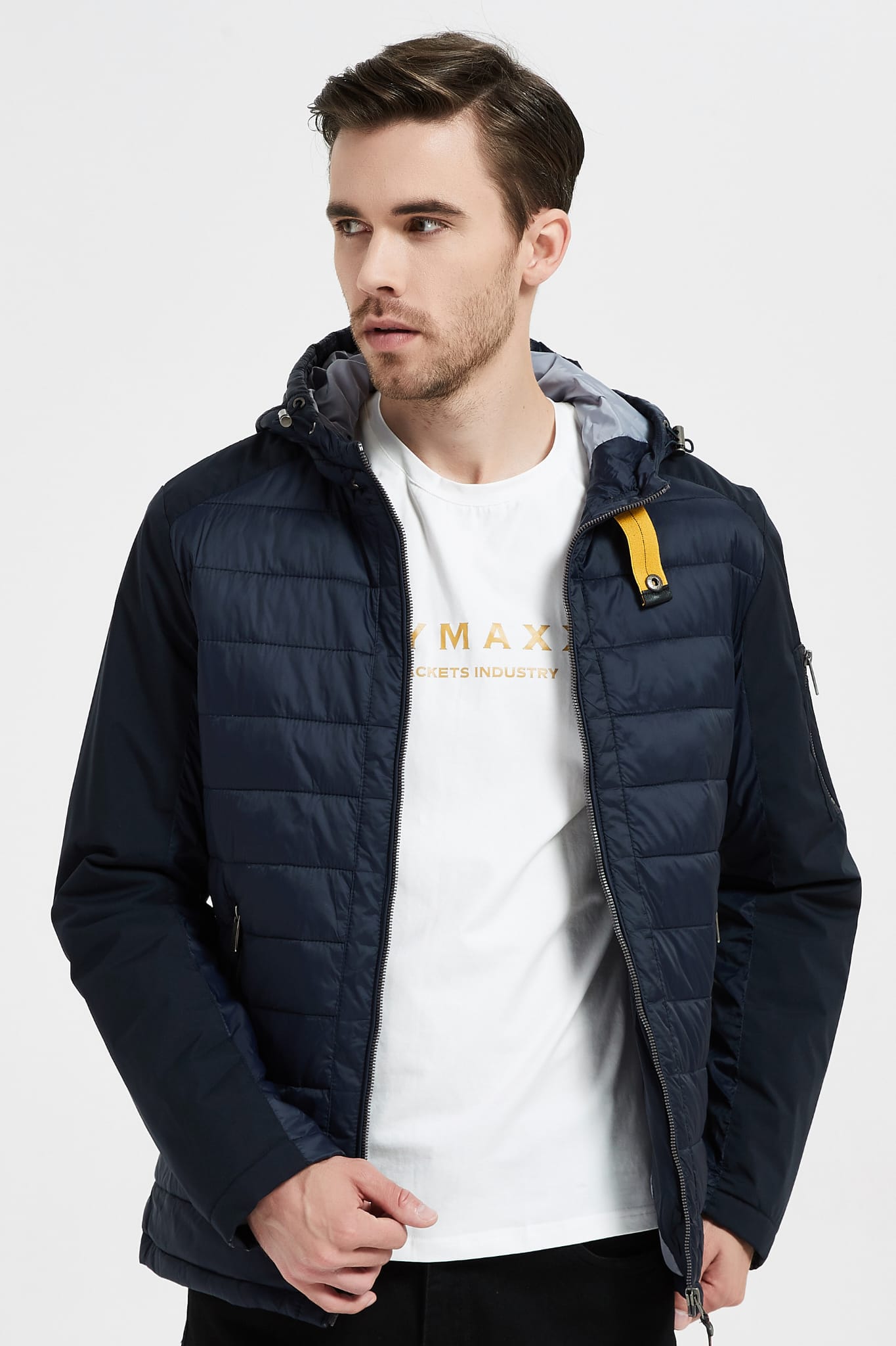 Heren Lichtgewicht Gewatteerde Jas met Borstzak donkerblauw