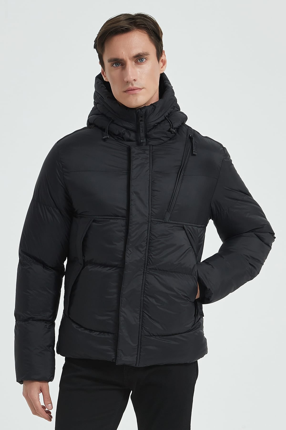 Heren Pufferjas met Capuchon en Borstzak