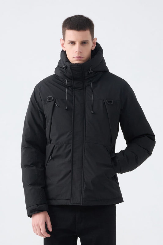 Heren Pufferjas met Capuchon en Colorblock Design