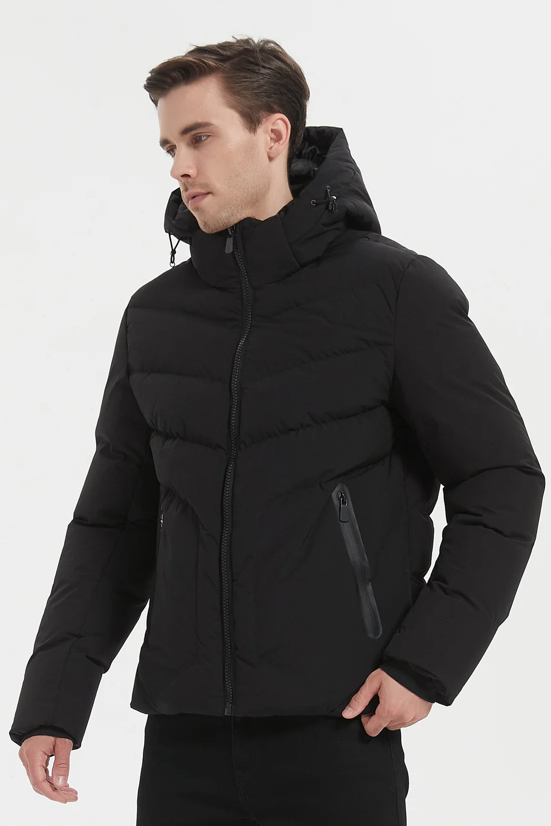 Gewatteerde Ribbel Jas zwart