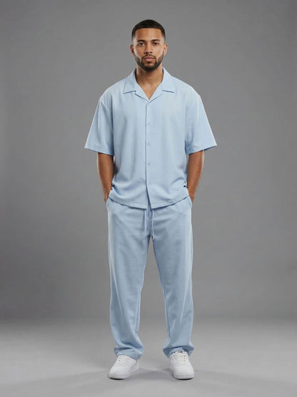 Tweedelige heren set met lange broek lichtblauw