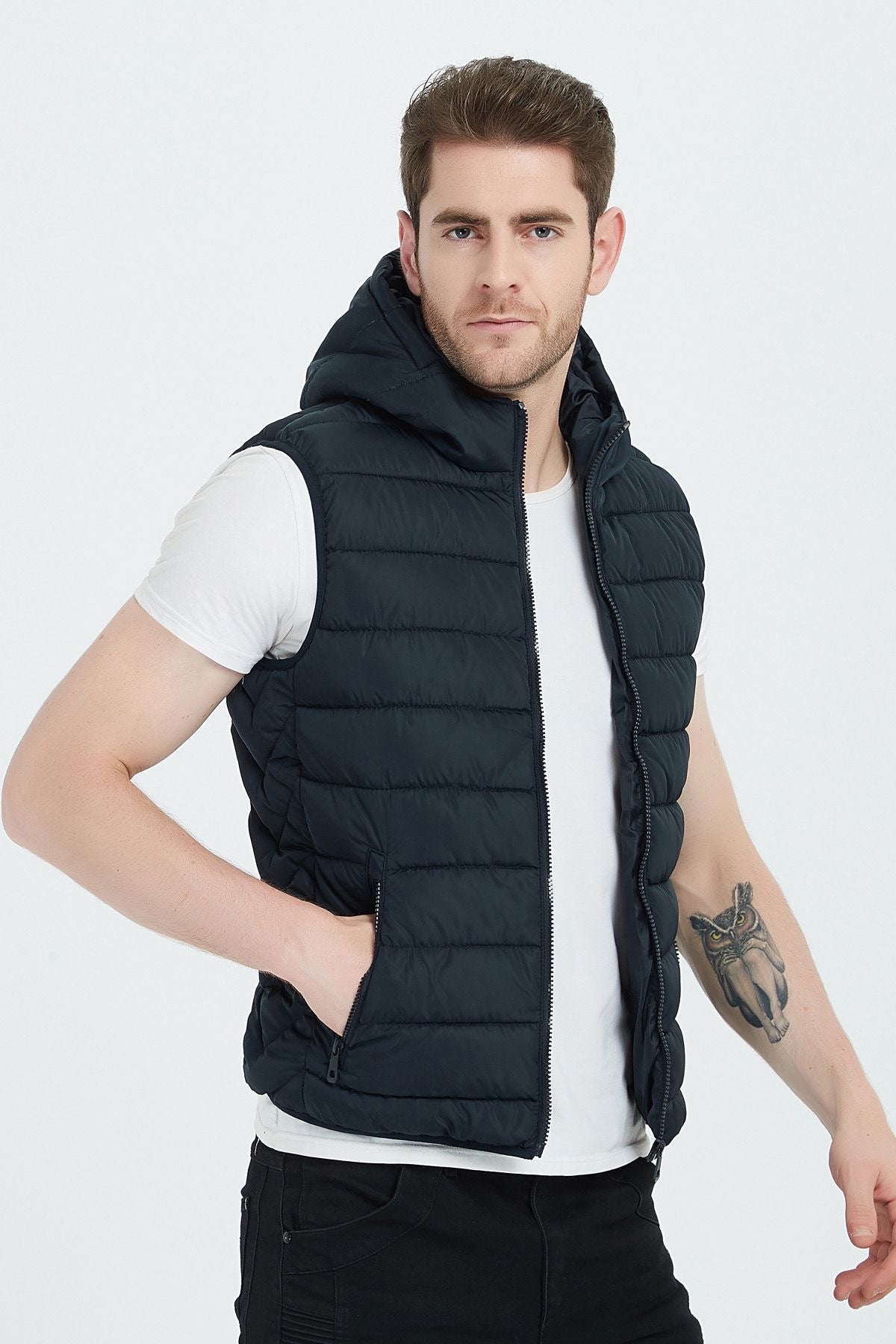 Bodywarmer met capuchon donkerblauw (R)