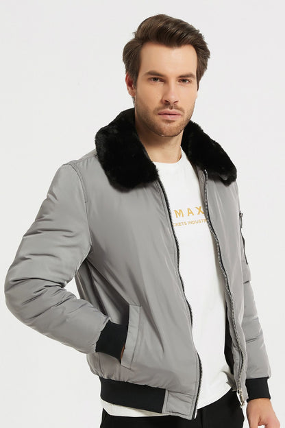 Heren Bomberjack met Faux Fur Kraag licht grijs