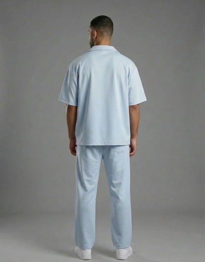 Tweedelige heren set met lange broek lichtblauw