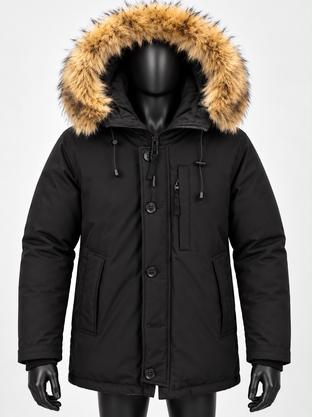 Zwarte winterparka met bontkraag