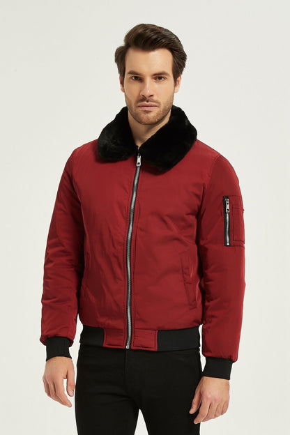 Heren Bomberjack met Faux Fur Kraag vuurrood