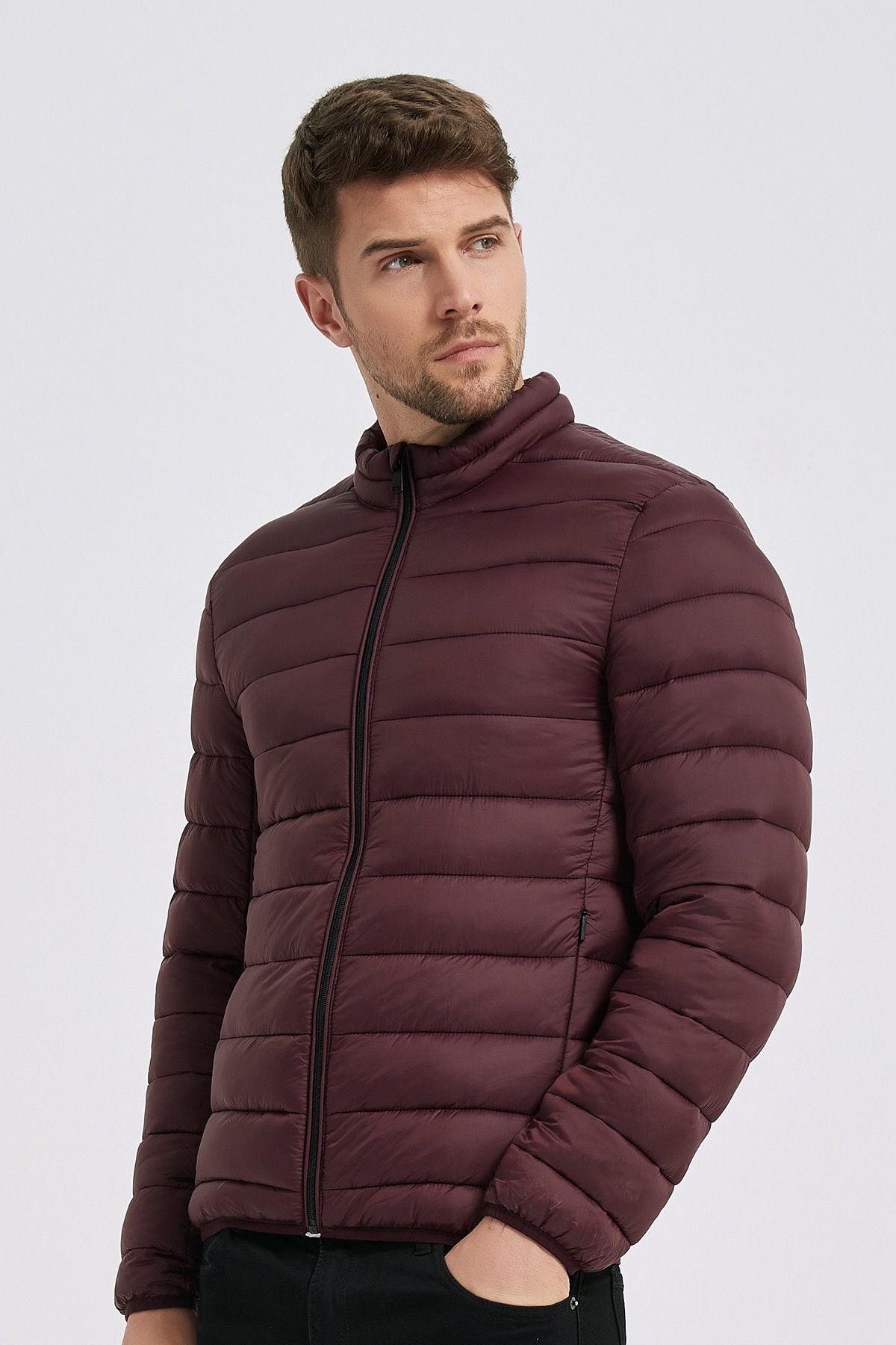 Heren Lichtgewicht Gewatteerde Jas Bordeaux