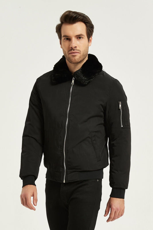 Heren Bomberjack met Faux Fur Kraag Zwart