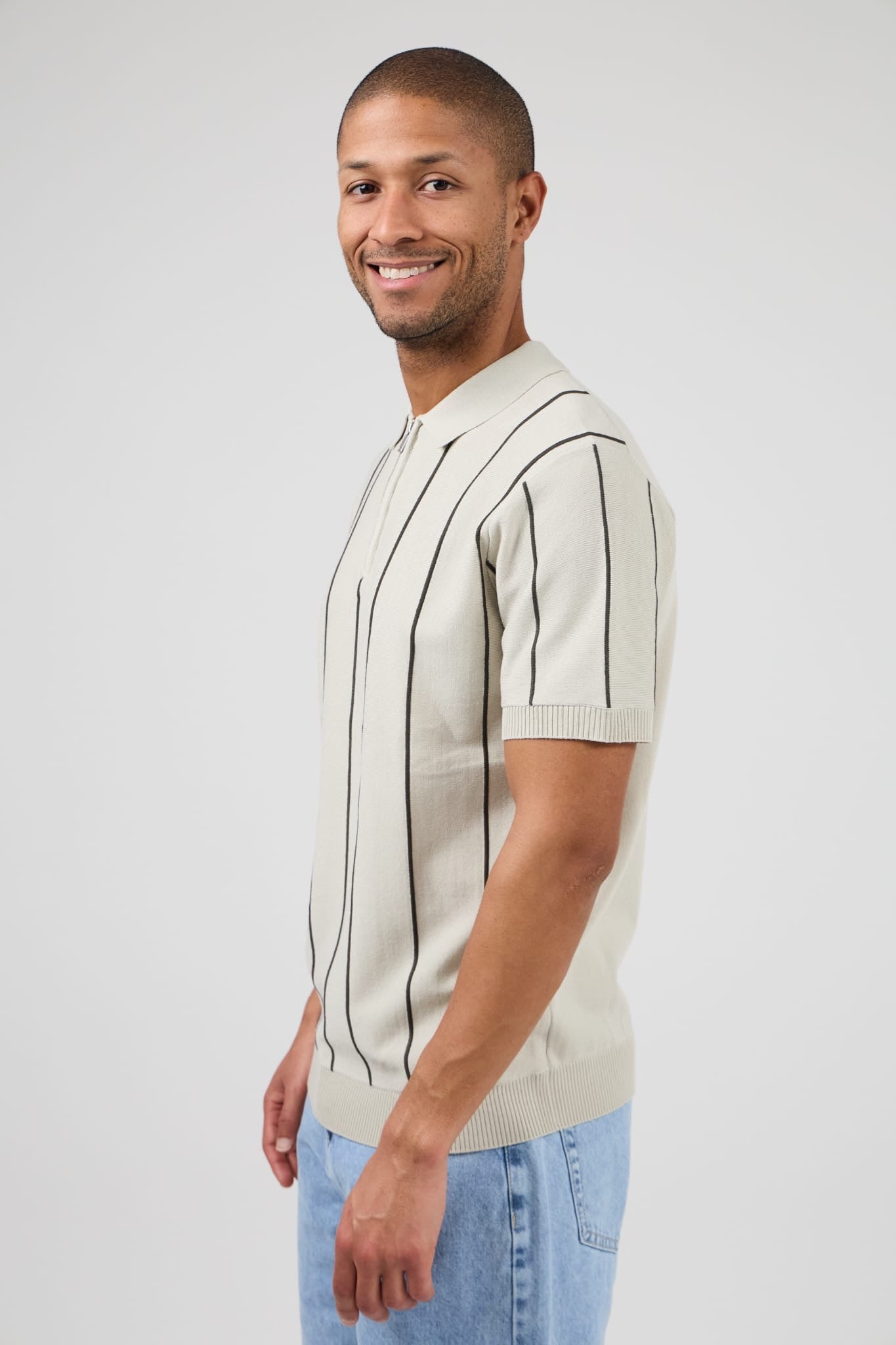 Gestreepte polo T-shirt (beige)