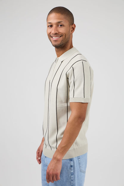 Gestreepte polo T-shirt (beige)