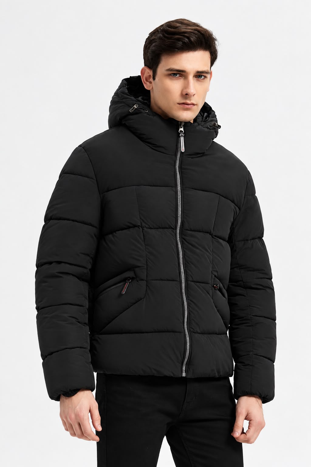 Zwarte Heren Winterjas met capuchon