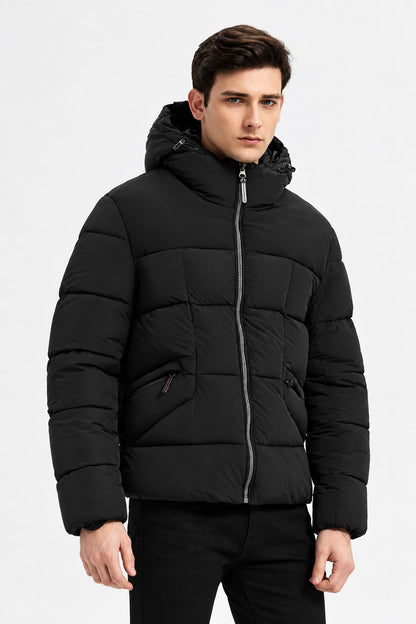 Zwarte Heren Winterjas met capuchon