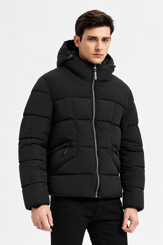 Zwarte Heren Winterjas met capuchon