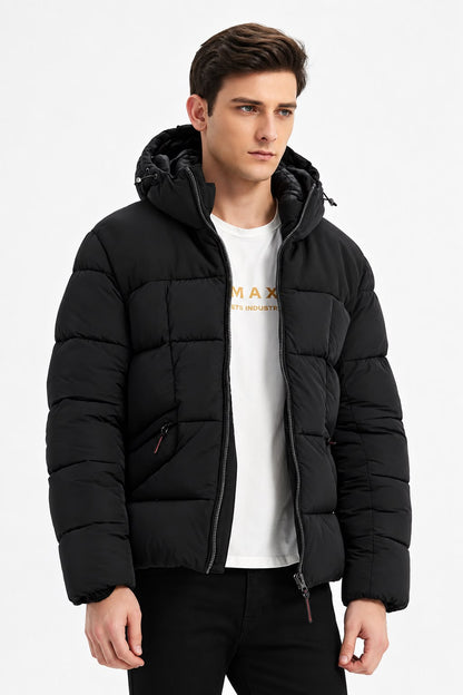 Zwarte Heren Winterjas met capuchon