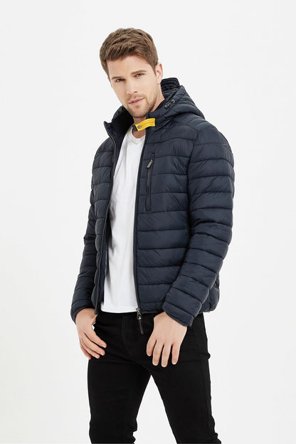 Heren Pufferjas met Capuchon en Gespsluiting donkerblauw