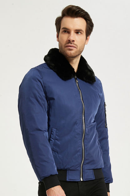 Heren Bomberjack met Faux Fur Kraag Blauw