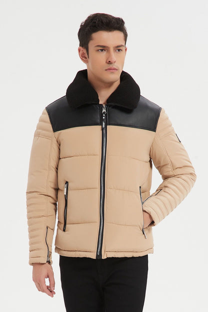 Gewatteerd Jack met Contrasterende Panelen beige