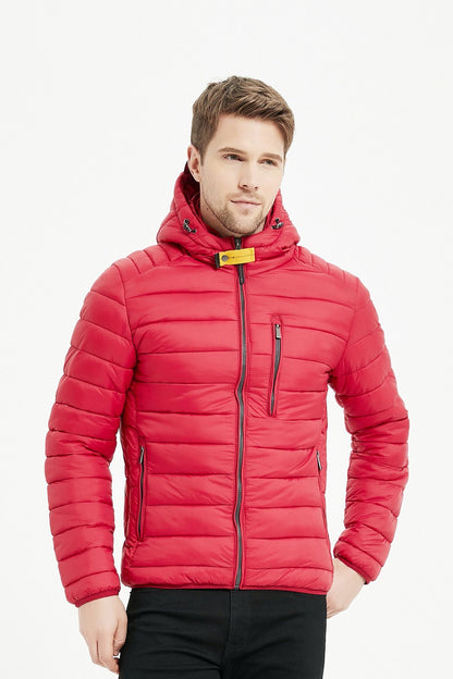 Heren Pufferjas met Capuchon en Gespsluiting rood